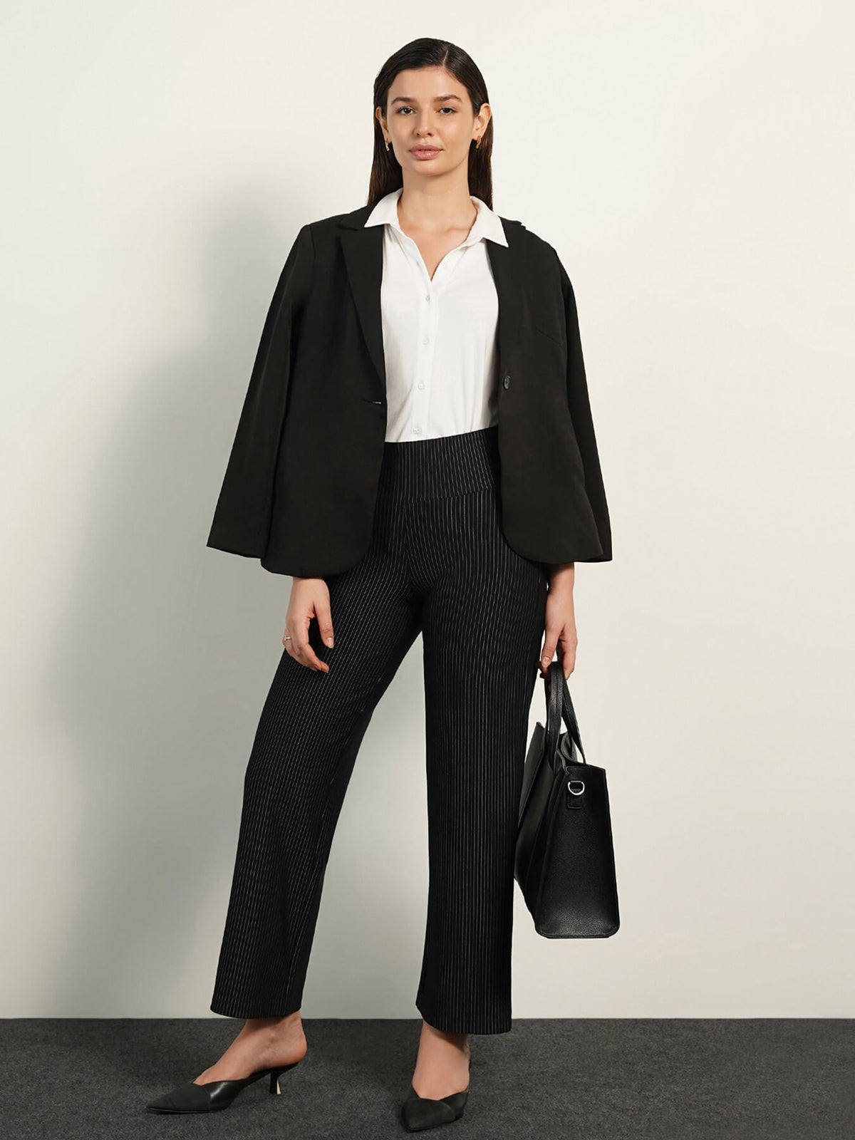 Livin Wide Leg Striped Tummy Tucker Pants - Black