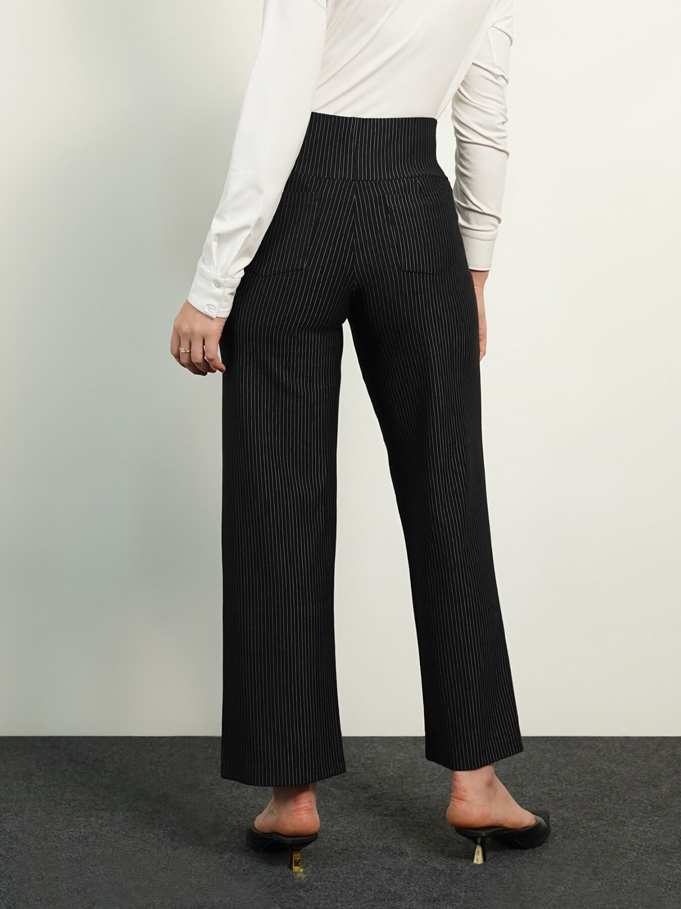 Livin Wide Leg Striped Tummy Tucker Pants - Black
