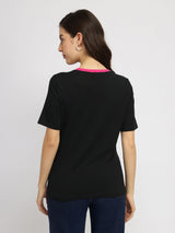 Cotton V Neck Tee - Black