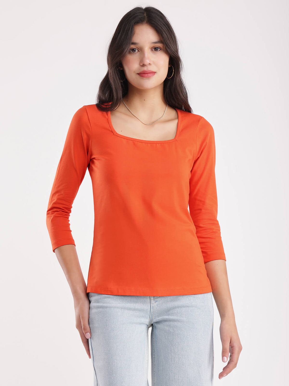 LivSoft Cotton Square Neck T-Shirt - Orange