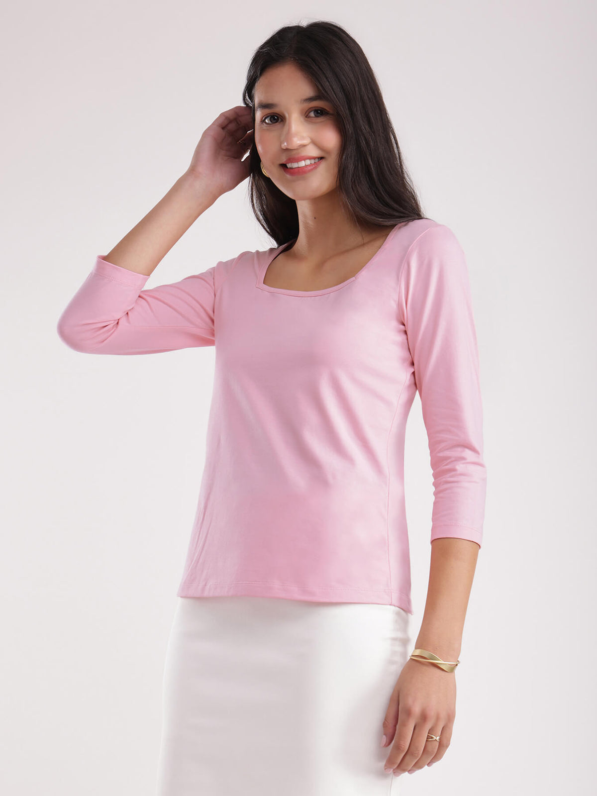 LivSoft Cotton Square Neck T-Shirt - Pink