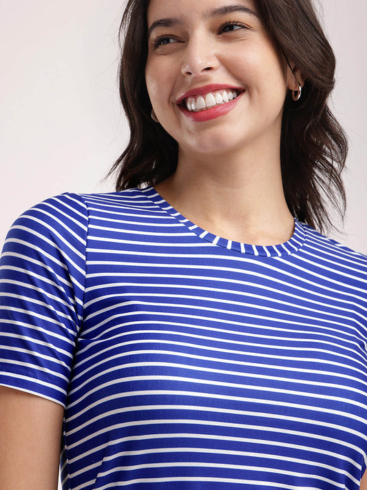 Striped Knitted T-Shirt - Blue And White