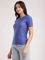 Striped Knitted T-Shirt - Blue And White