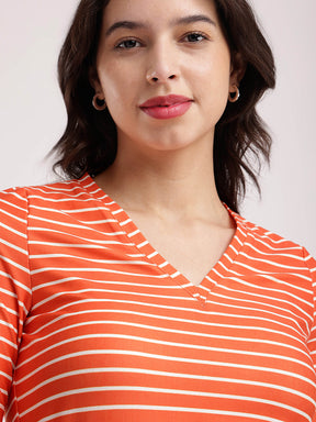 Striped Knitted T-Shirt - Orange And White