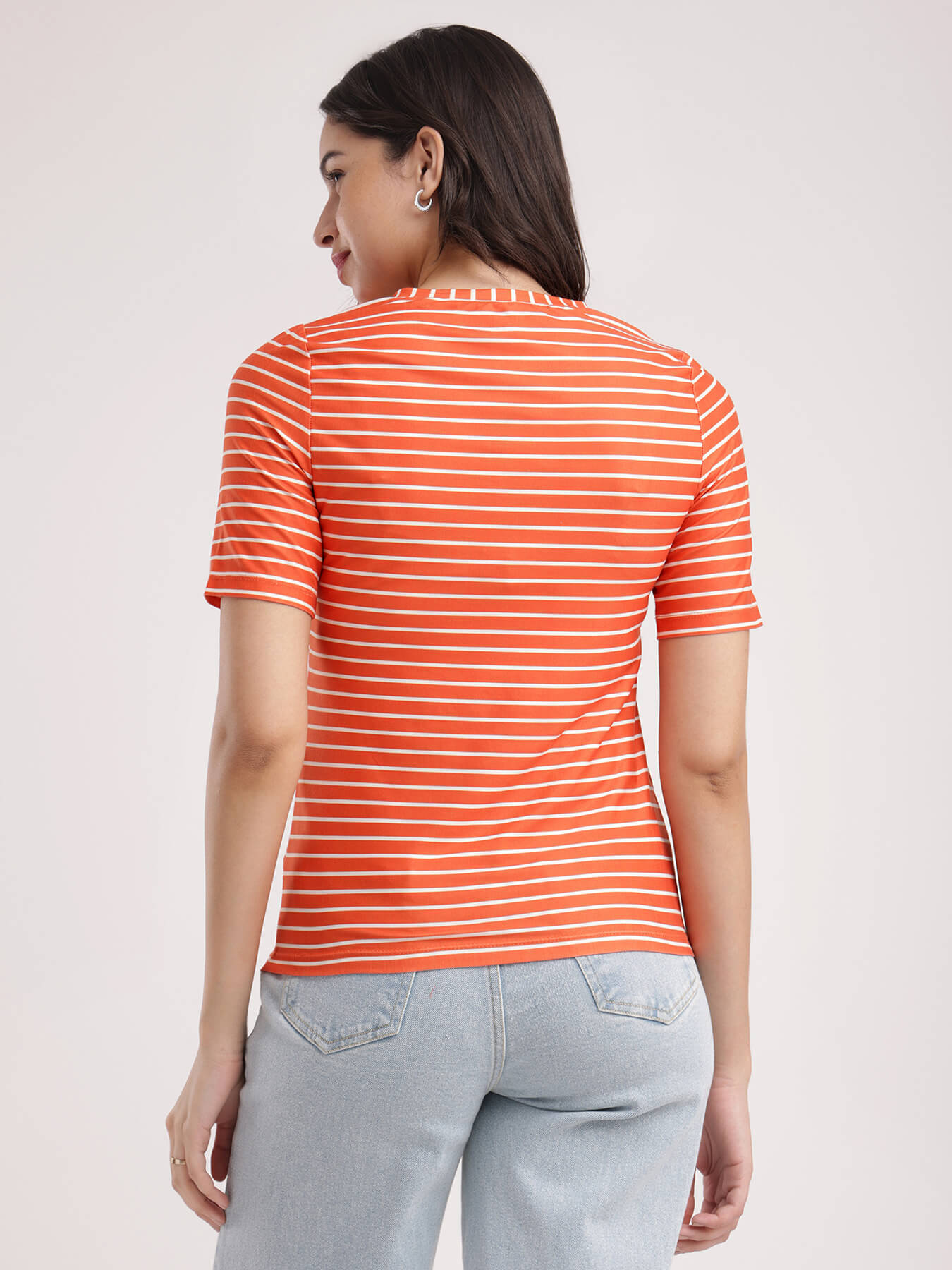 Striped Knitted T-Shirt - Orange And White