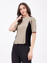 Rib Knit Colour Block Tee - Beige And Black