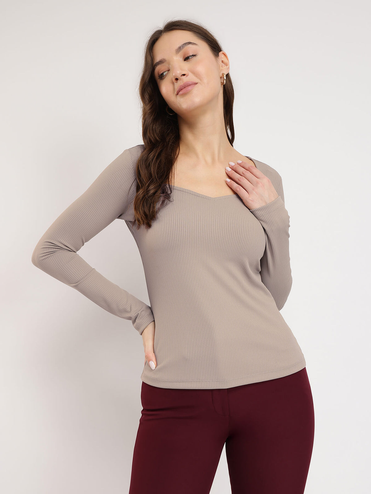 Stretchable Full Sleeves Tee - Beige