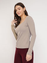 Stretchable Full Sleeves Tee - Beige