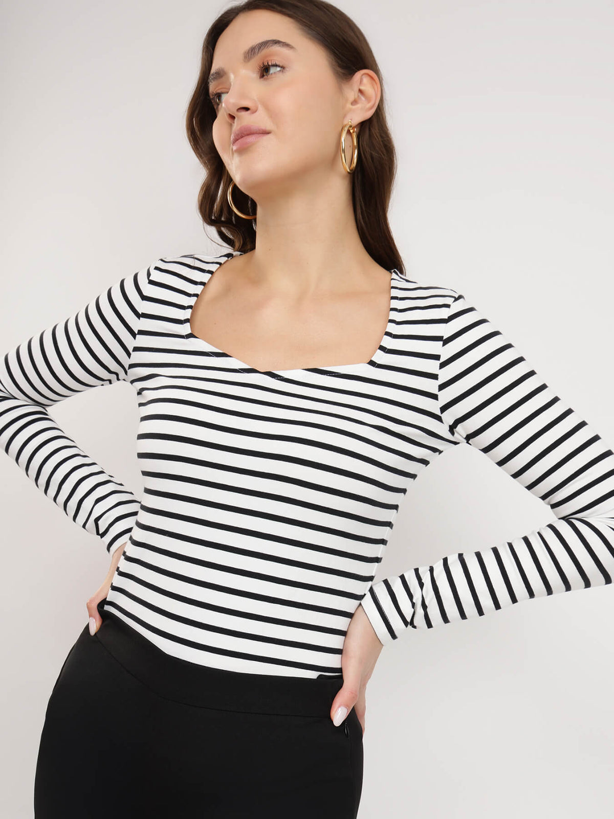 Cotton Stretchable Tee - Black And White