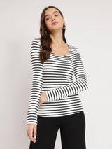 Cotton Stretchable Tee - Black And White