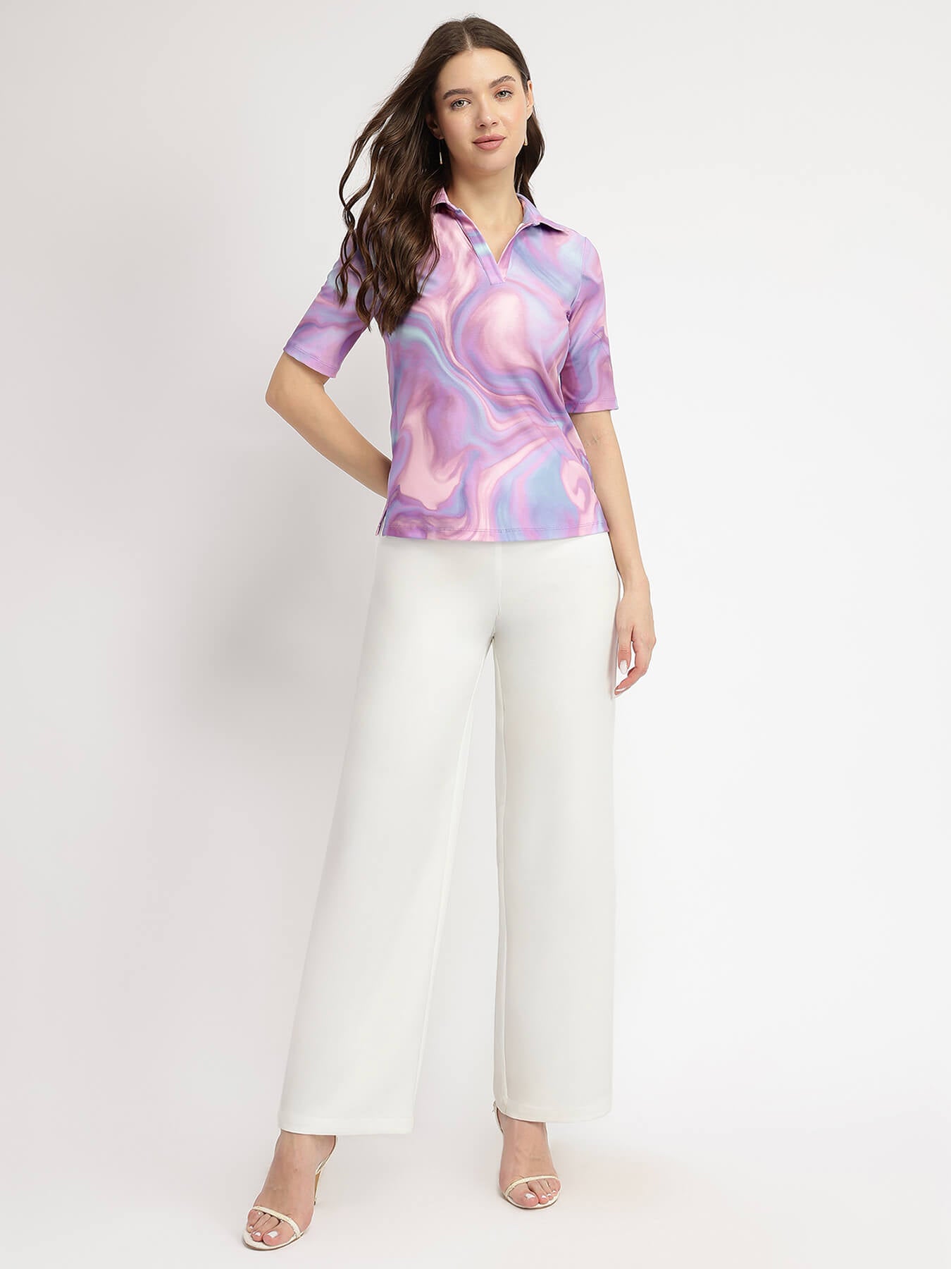 Marble Print Polo T-Shirt - Lavender