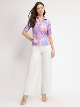 Marble Print Polo T-Shirt - Lavender