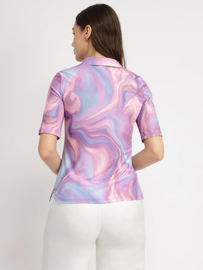 Marble Print Polo T-Shirt - Lavender