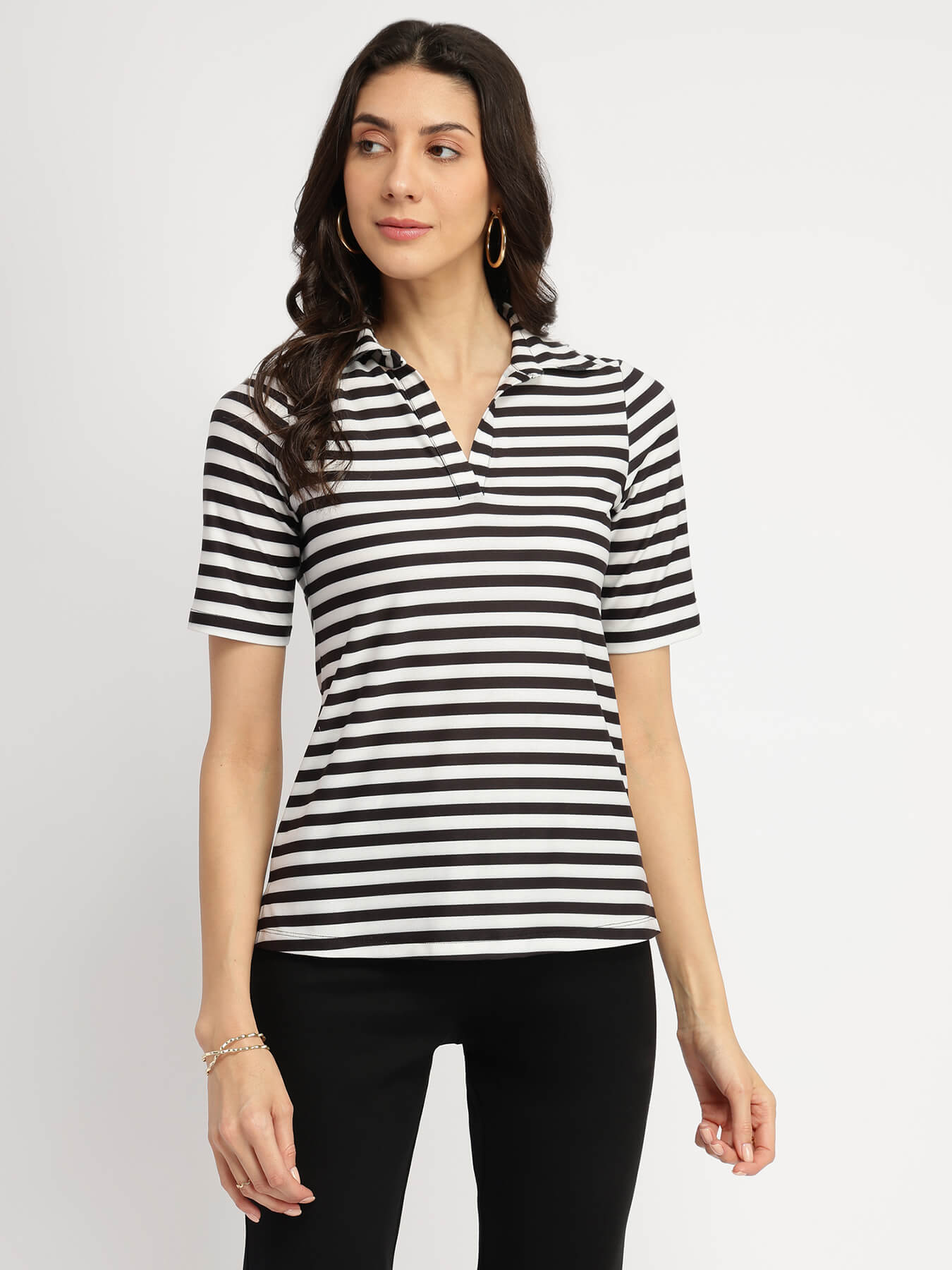 Striped Polo T-Shirt - Black