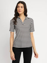 Striped Polo T-Shirt - Black