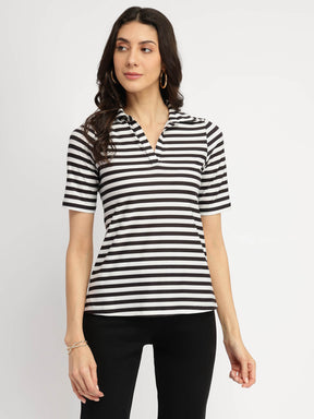 Striped Polo T-Shirt - Black