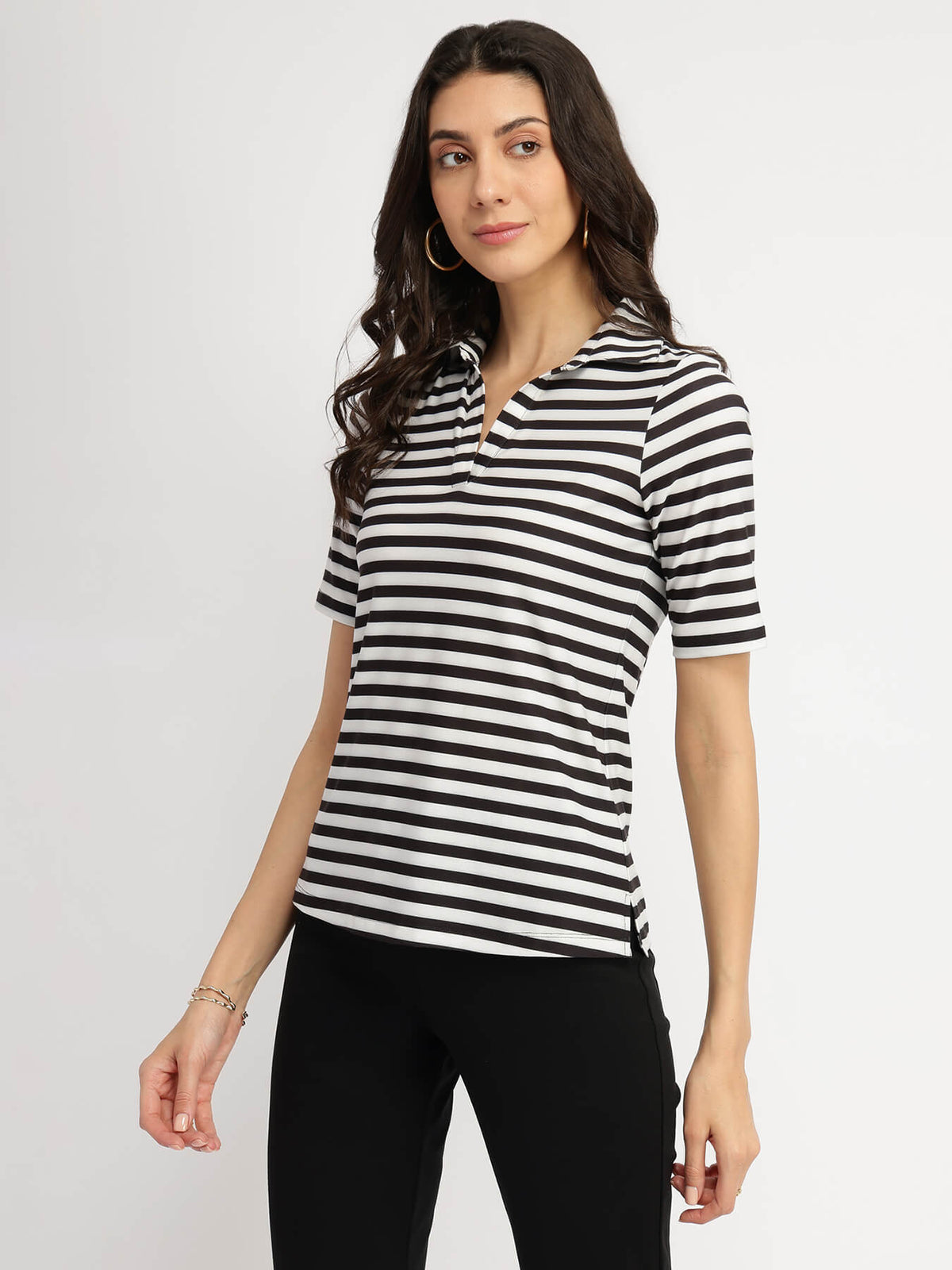 Striped Polo T-Shirt - Black
