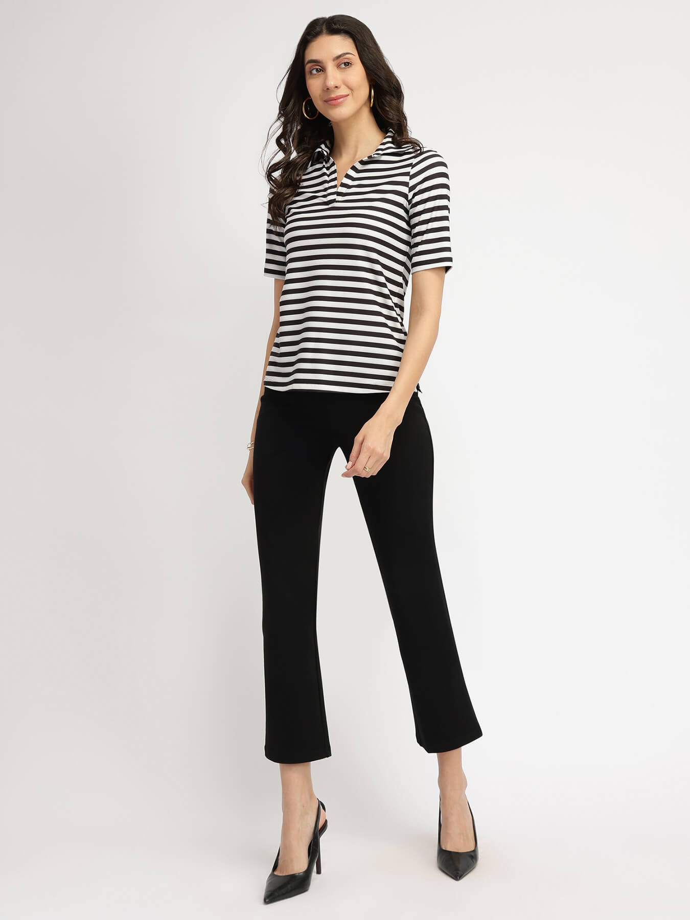 Striped Polo T-Shirt - Black