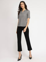 Striped Polo T-Shirt - Black