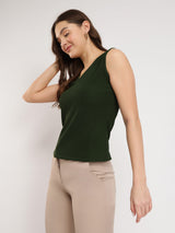 Stretchable V-Neck Tee - Olive