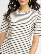 Striped Round Neck T-Shirt - Black and White