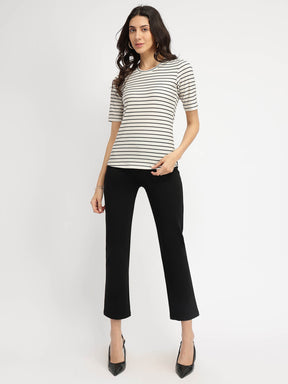 Striped Round Neck T-Shirt - Black and White
