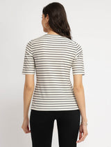 Striped Round Neck T-Shirt - Black and White