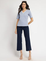 Cotton V-Neck T-Shirt - Light Blue