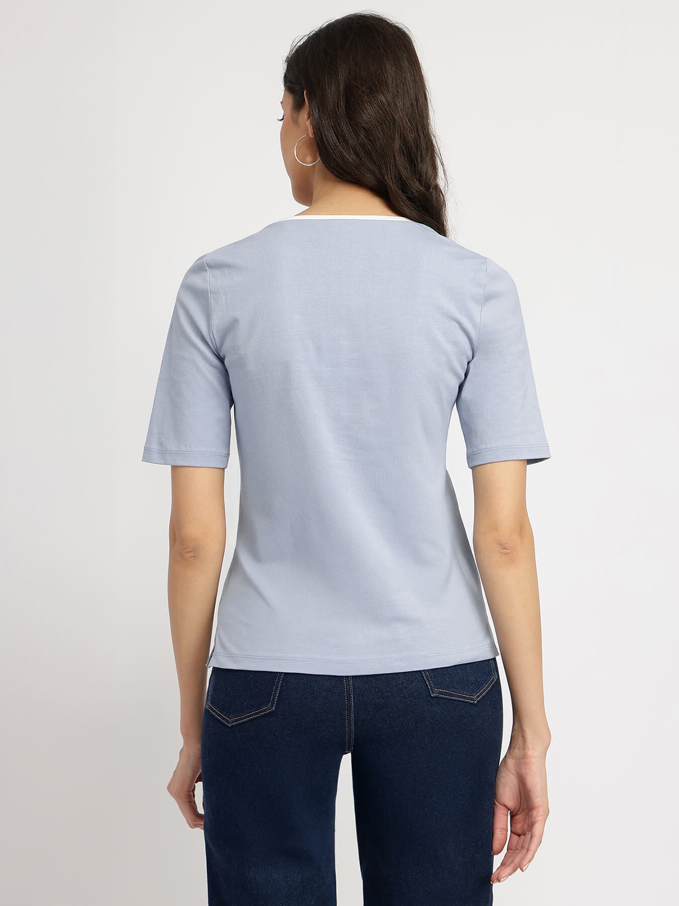 Cotton V-Neck T-Shirt - Light Blue