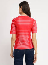 Striped V-Neck T-Shirt - Red