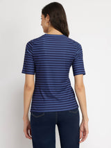 Striped V-Neck T-Shirt - Navy Blue