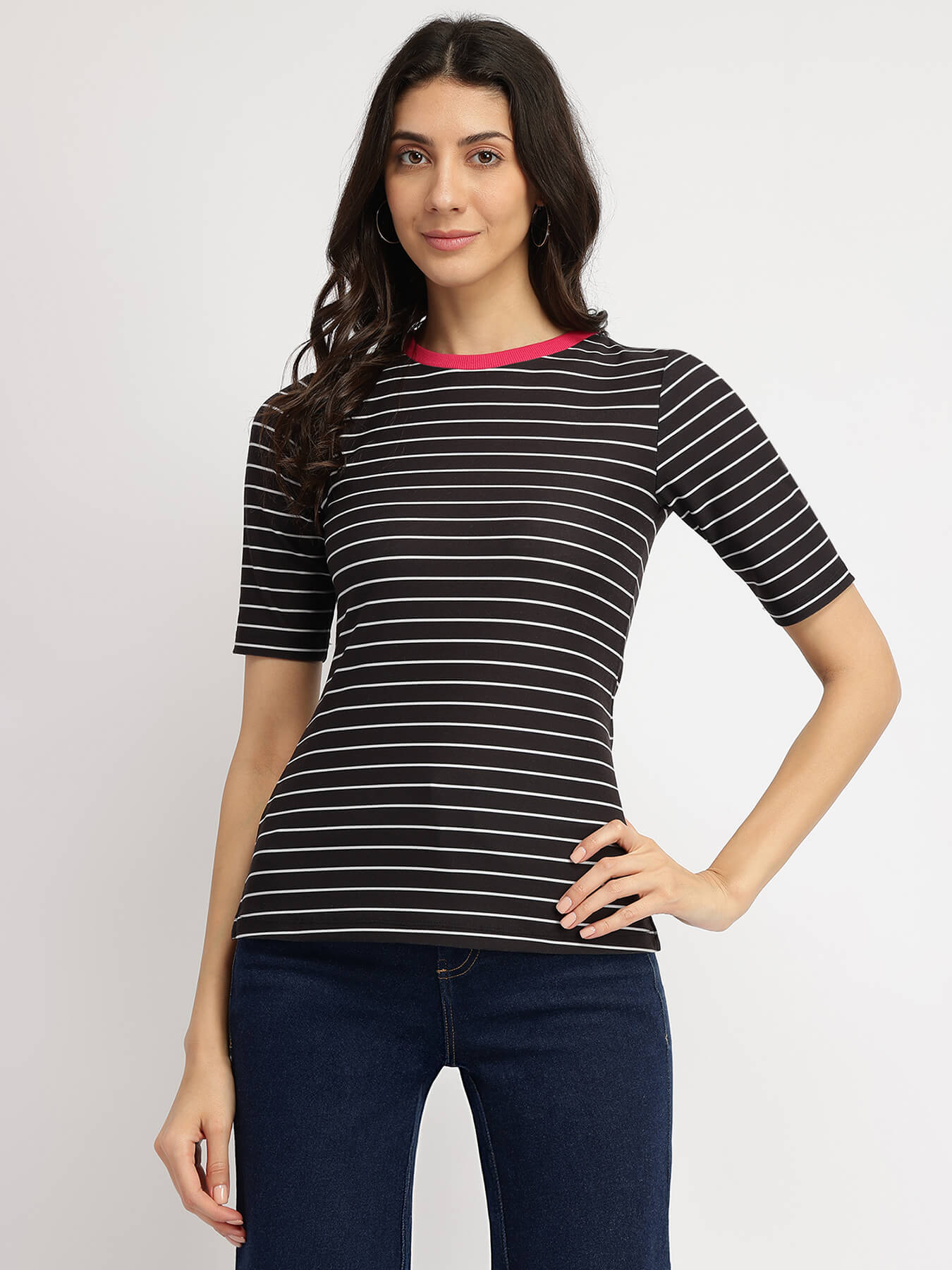 Striped Crew Neck T-Shirt - Black