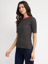 Striped Crew Neck T-Shirt - Black