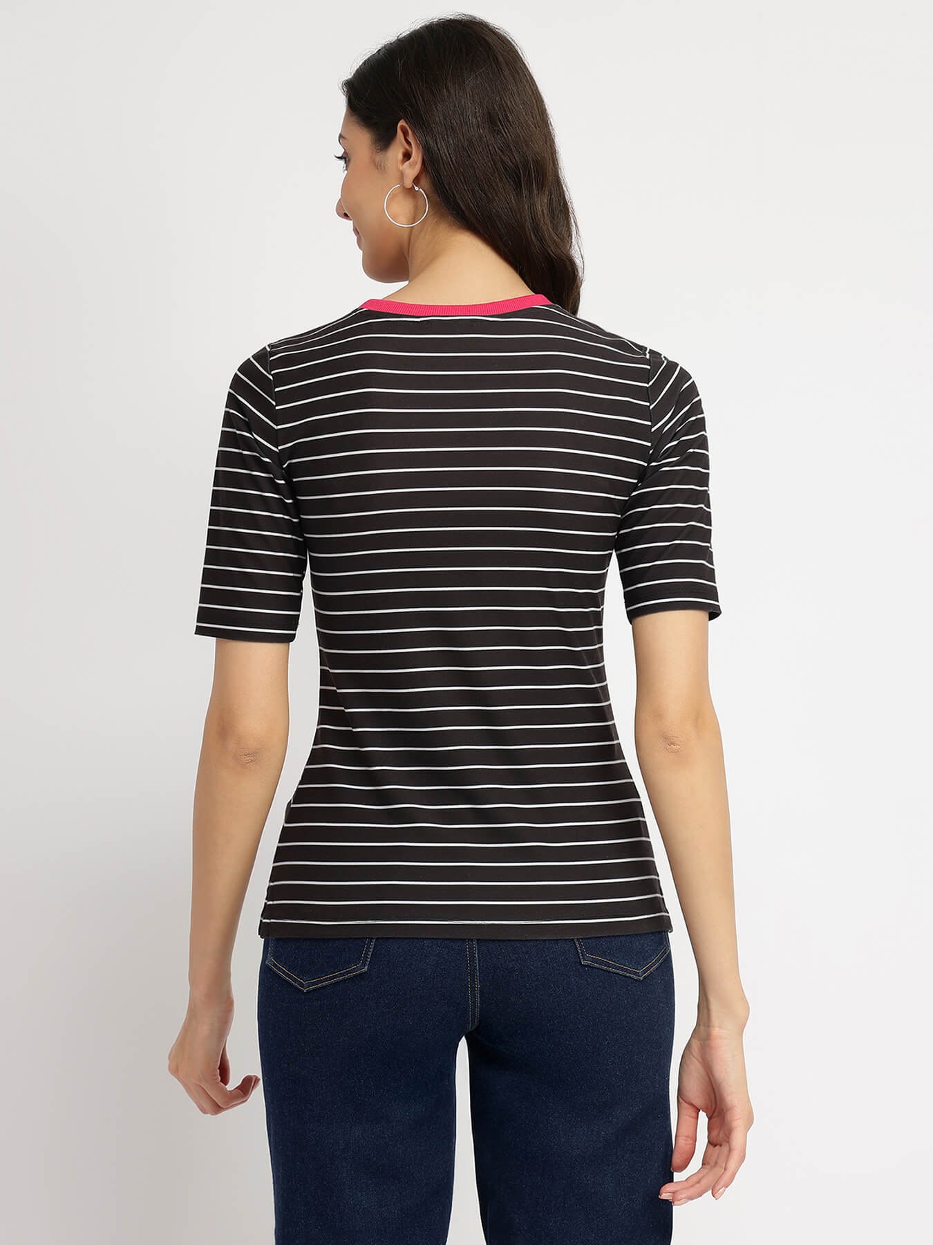 Striped Crew Neck T-Shirt - Black