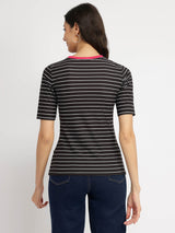 Striped Crew Neck T-Shirt - Black