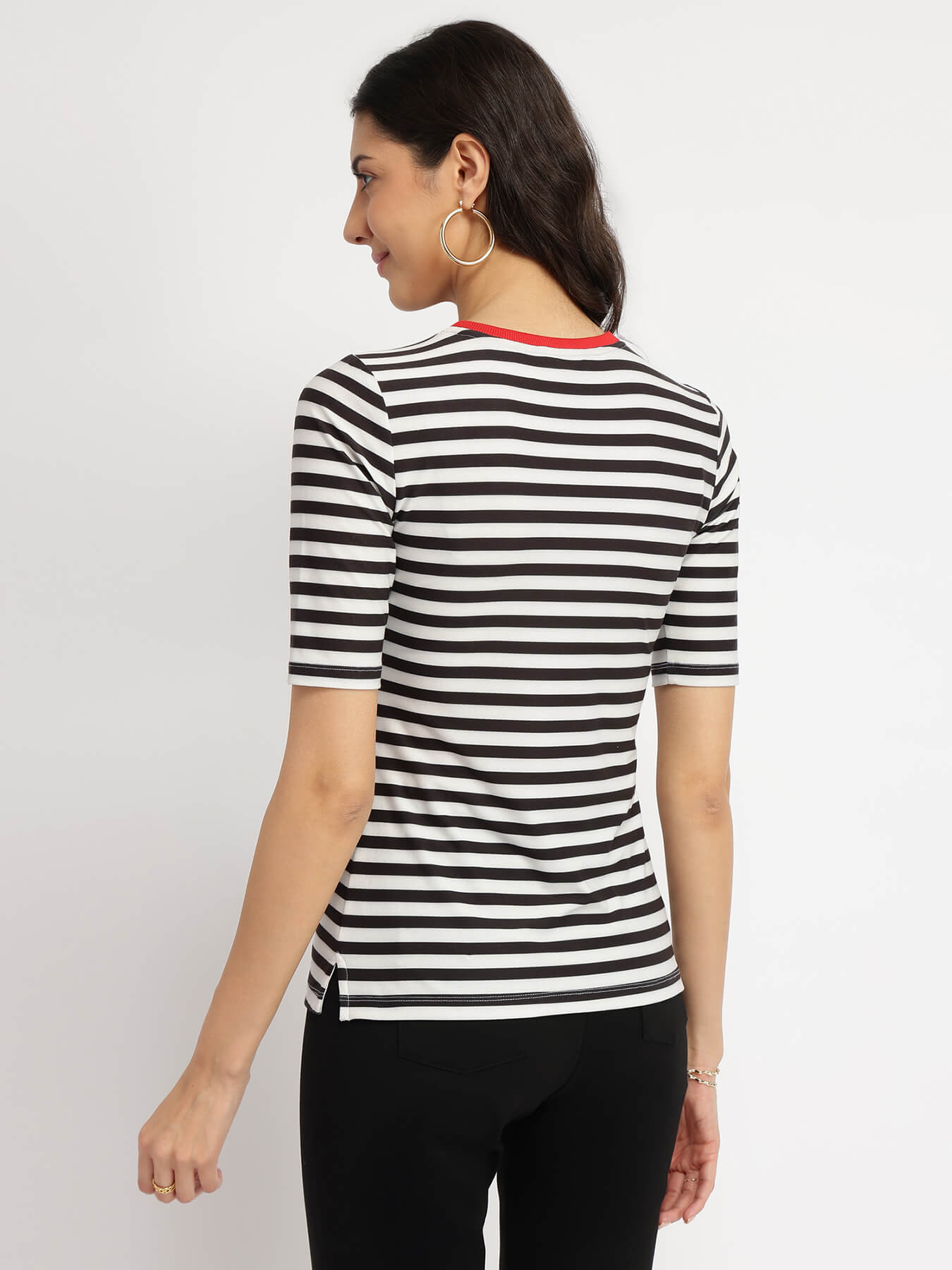 Striped Crew Neck T-Shirt - White and Black