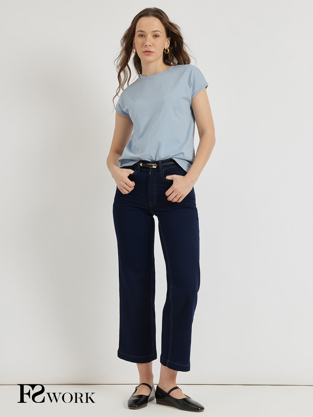 Cotton Crew Neck T-Shirt - Light blue