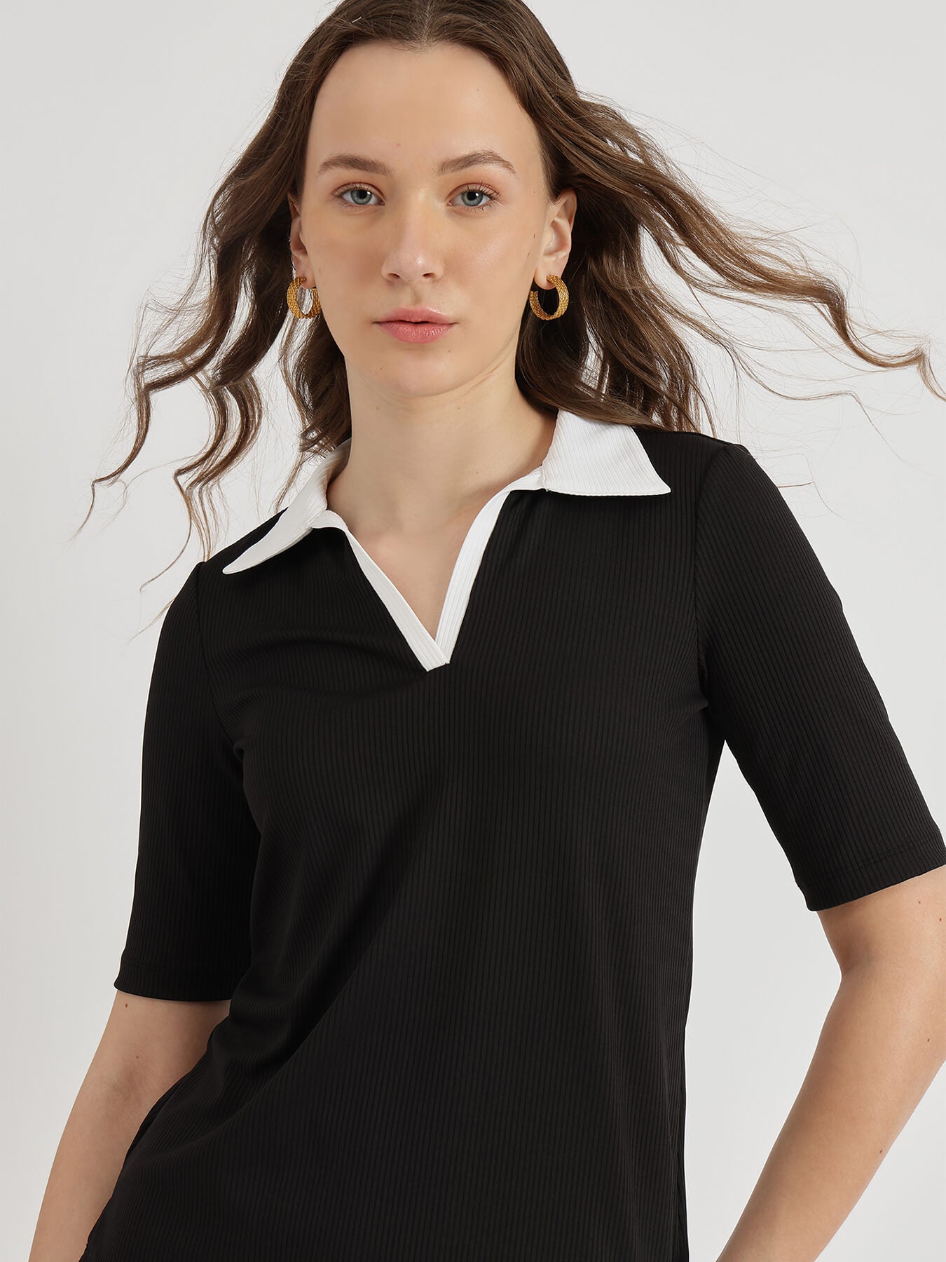 Colourblocked Polo T-Shirt - Black