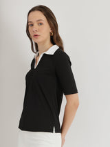 Colourblocked Polo T-Shirt - Black