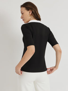 Colourblocked Polo T-Shirt - Black