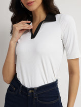Colourblocked Polo T-shirt - White