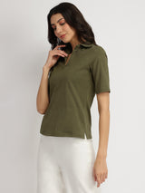 Cotton Polo T-Shirt - Olive