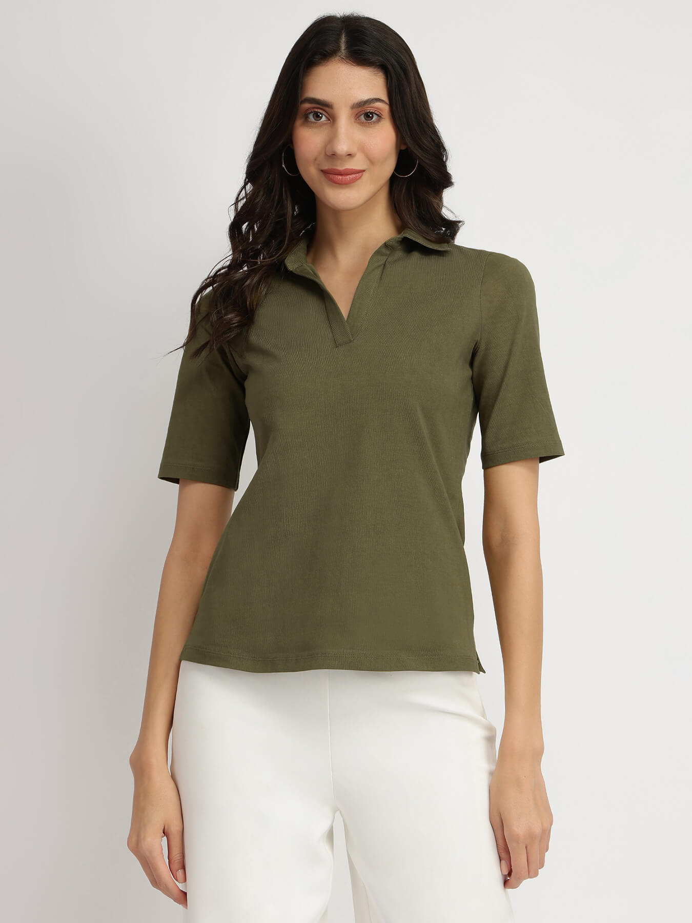 Cotton Polo T-Shirt - Olive