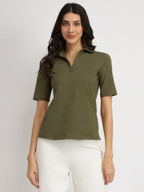 Cotton Polo T-Shirt - Olive