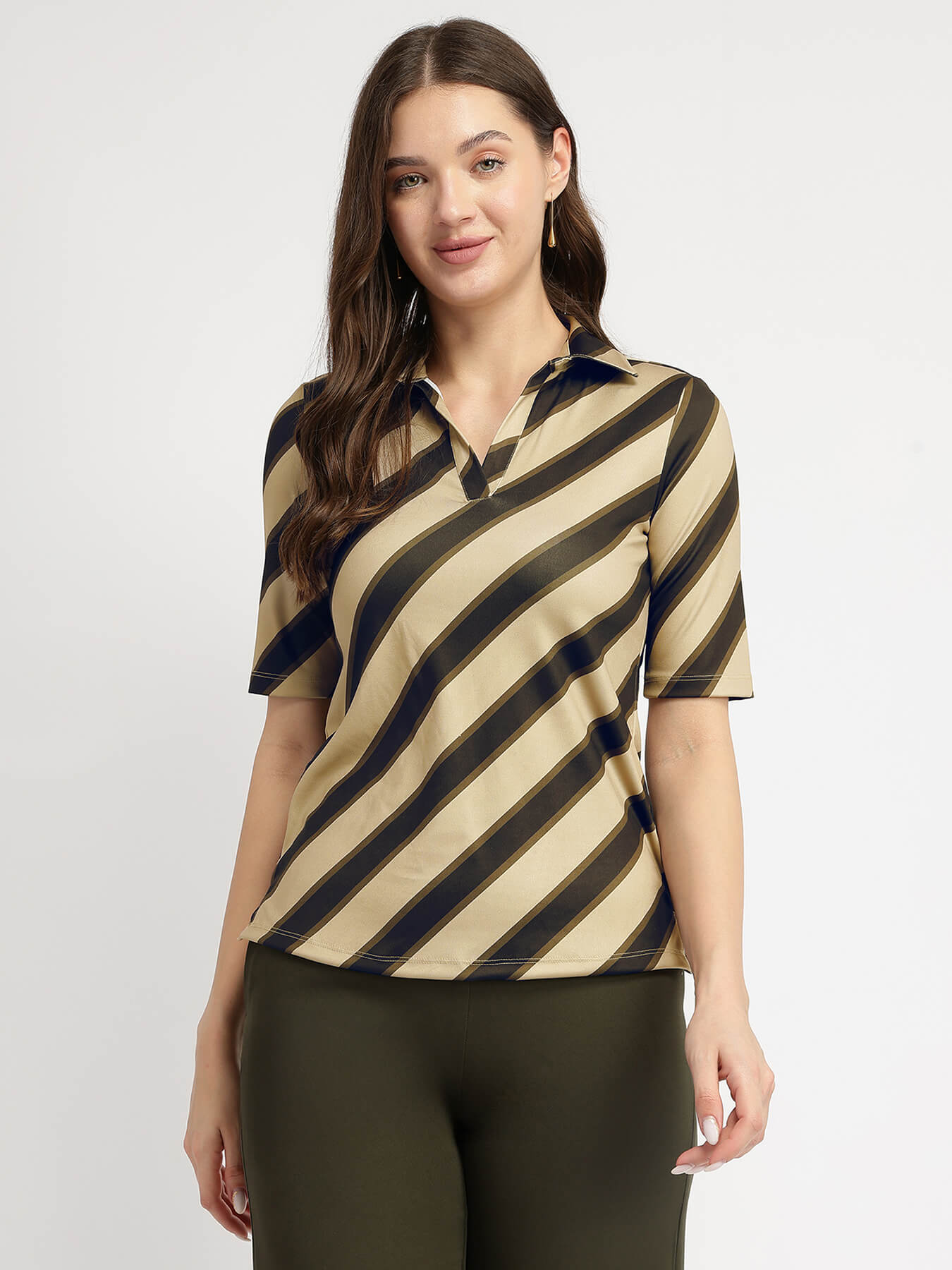 Striped Polo T-Shirt - Olive