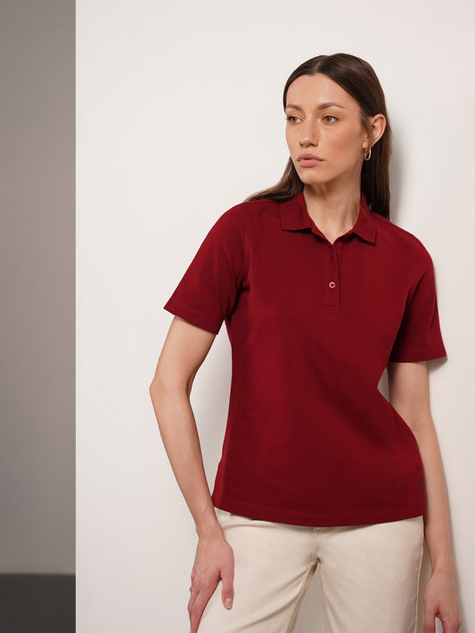 Pure Cotton Polo T-Shirt - Wine