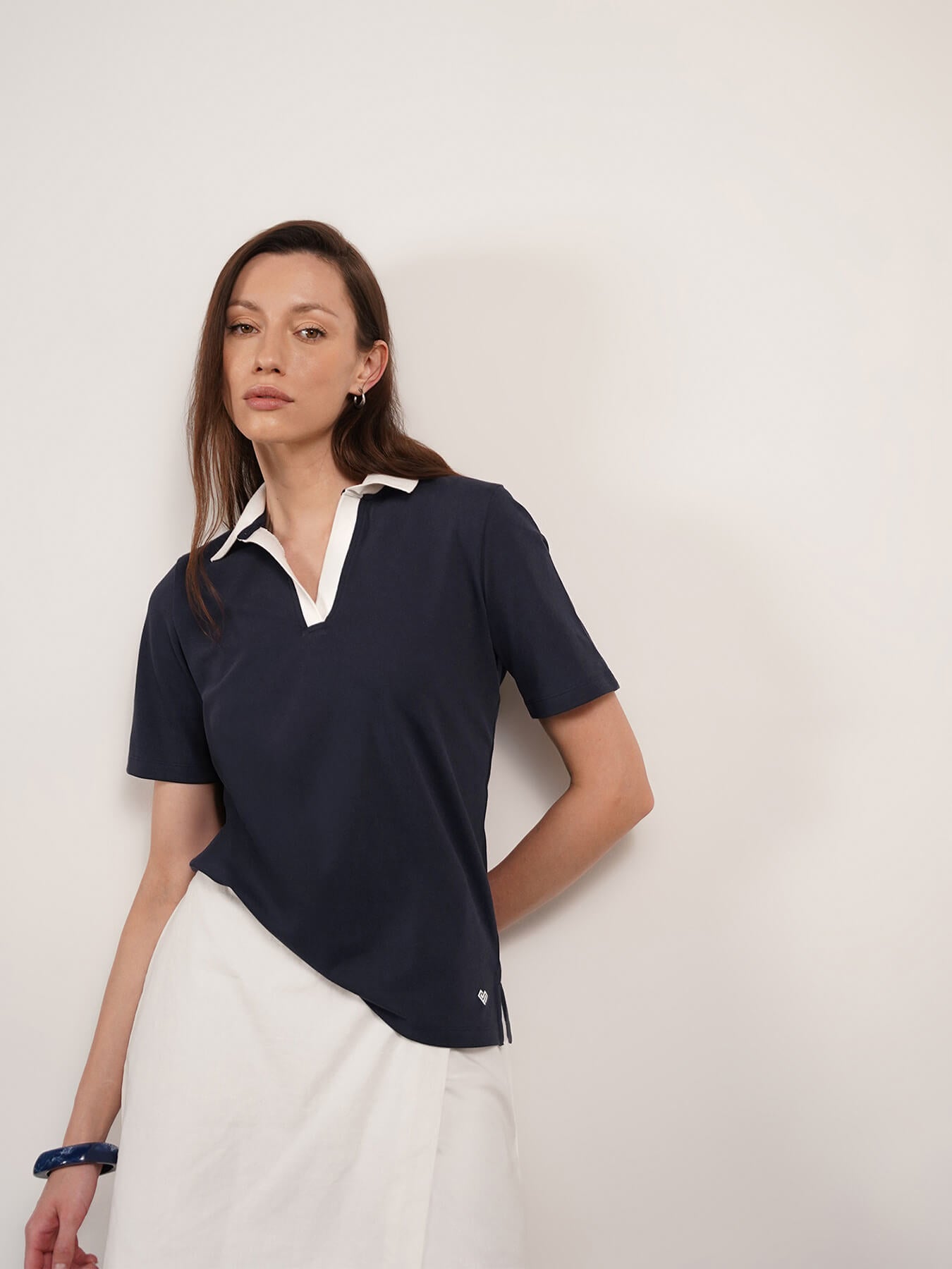 Cotton Polo T-Shirt - Navy