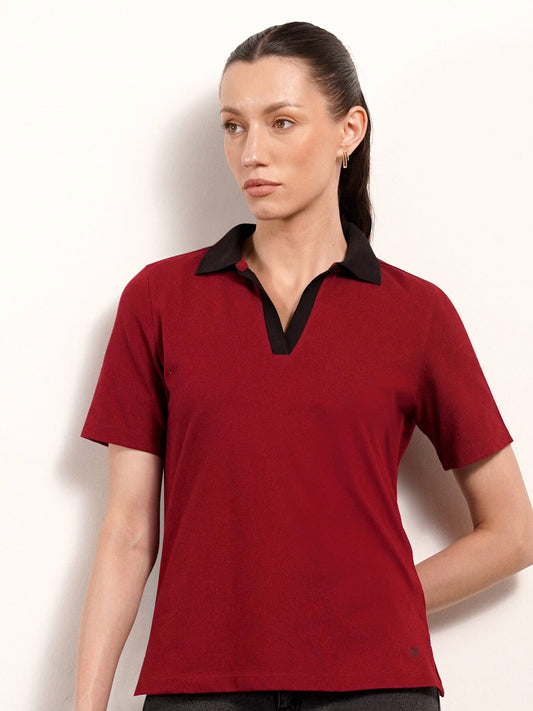 Cotton Polo T-Shirt - Wine