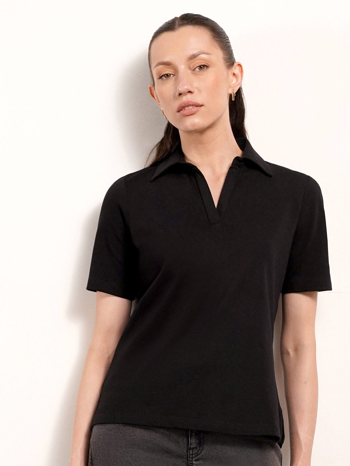 Cotton Polo T-Shirt - Black