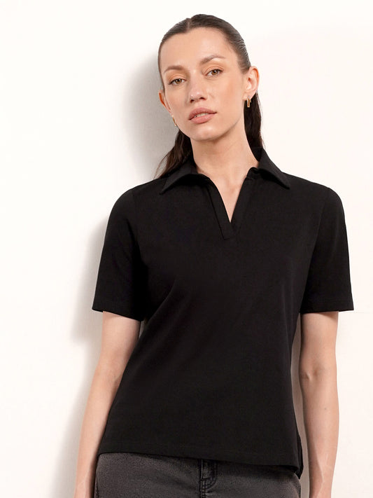 Cotton Polo T-Shirt - Black